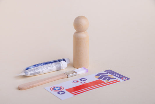 Kit crear superheroes Capitan America en madera maciza palo blanco para jugar y pintar - Pegland
