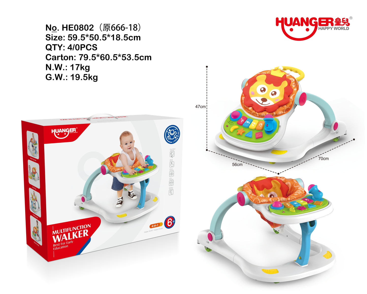 Andador Caminador Silla y Mesa 4 en 1 con Luz y Sonido