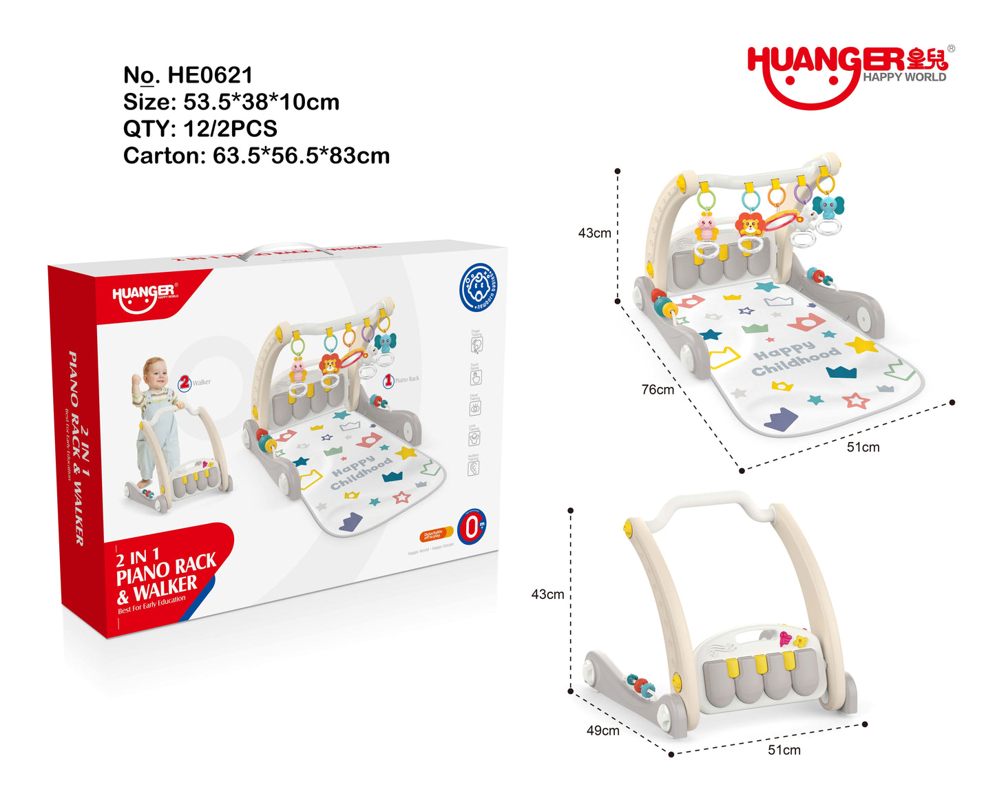 Gimnasio 3 en 1 para bebés con piano y andador para estimular el desarrollo de tu bebé - Pegland