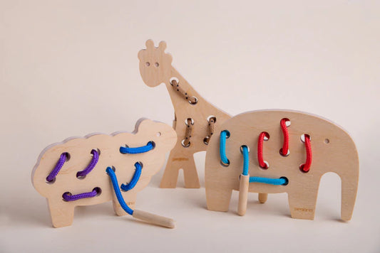 Animales para enhebrar en madera mdf para jugar - Pegland