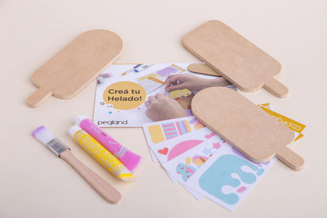 Caja crear heladitos en madera mdf para jugar y pintar - Pegland