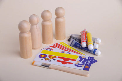 Caja crear superheroes en madera maciza palo blanco  para jugar y pintar - Pegland