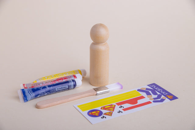 Kit crear superheroes Superman en madera maciza palo blanco para jugar y pintar - Pegland