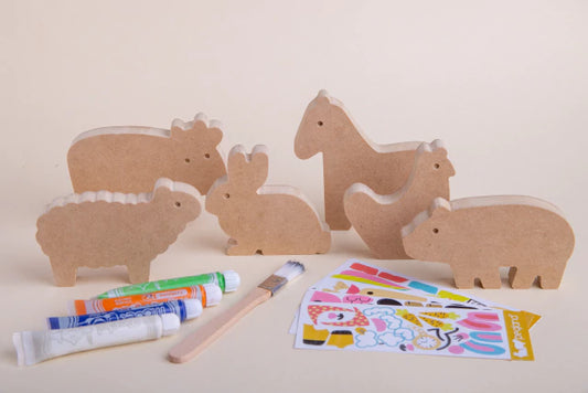 Kit cumple animales de granja en madera mdf para jugar y pintar - Pegland