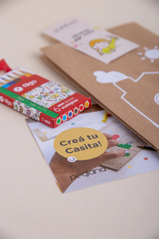 Kit Cumple Casitas en bolsa papel kraft para jugar y pintar - Pegland