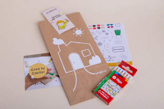 Kit Cumple Casitas en bolsa papel kraft para jugar y pintar - Pegland