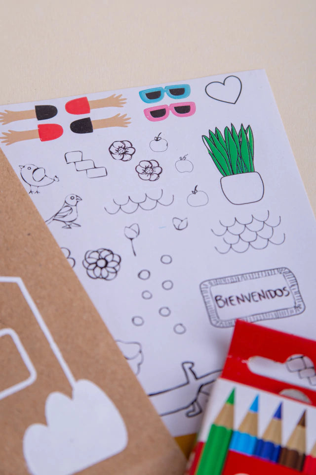 Kit Cumple Casitas en bolsa papel kraft para jugar y pintar - Pegland