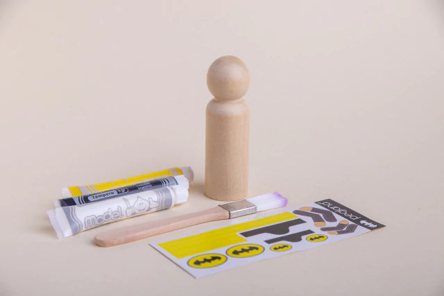 Kit cumple superheroes Batman en madera maciza palo blanco para jugar y pintar - Pegland