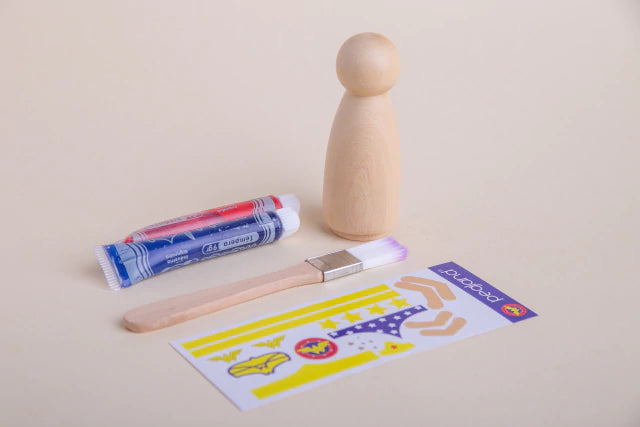 Kit cumple superheroes Mujer Maravilla en madera maciza palo blanco para jugar y pintar - Pegland