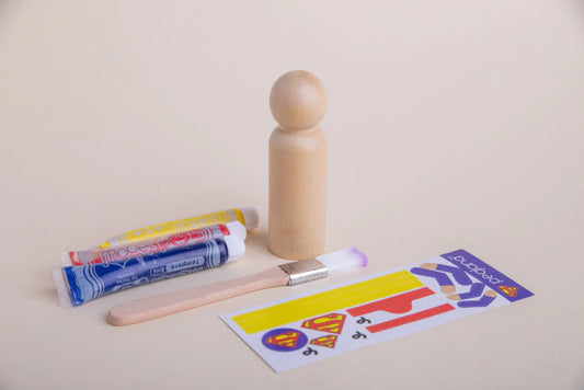 Kit cumple superheroes Superman en madera maciza palo blanco para jugar y pintar - Pegland